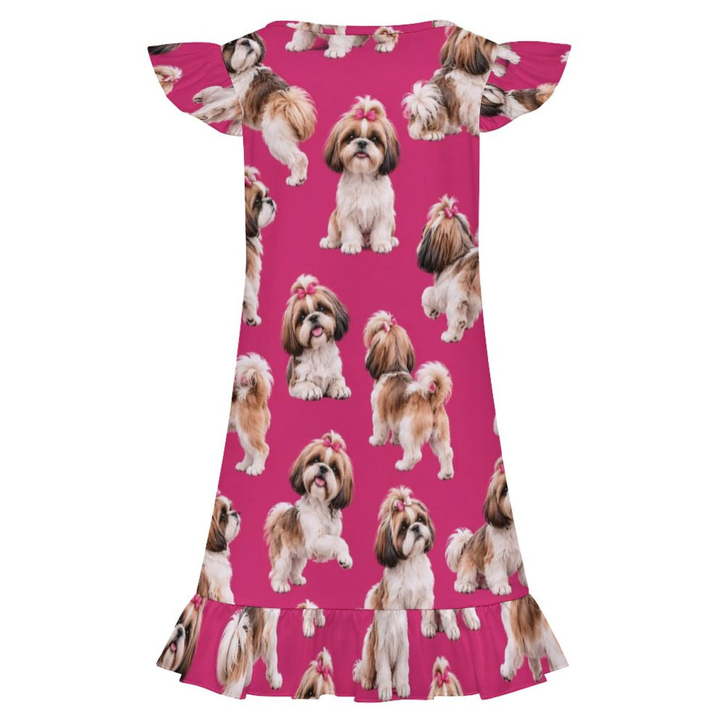 Dog Lover, Pet Owner,  Girls Short Sleeve Ruffle Nightgown(All-Over Printing)