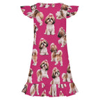 Dog Lover, Pet Owner,  Girls Short Sleeve Ruffle Nightgown(All-Over Printing)