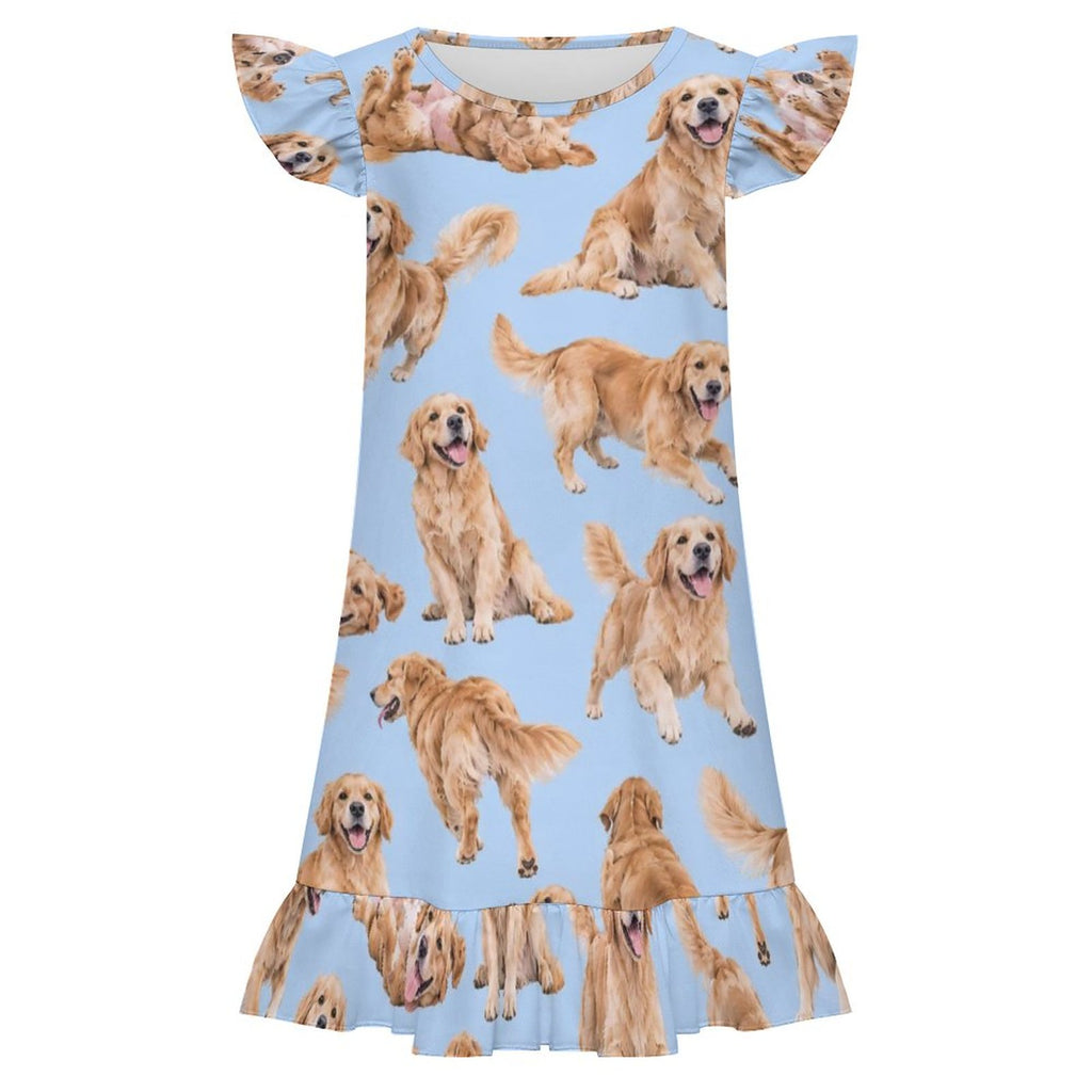 200gsm Girls Short Sleeve Ruffle Nightgown(All-Over Printing)