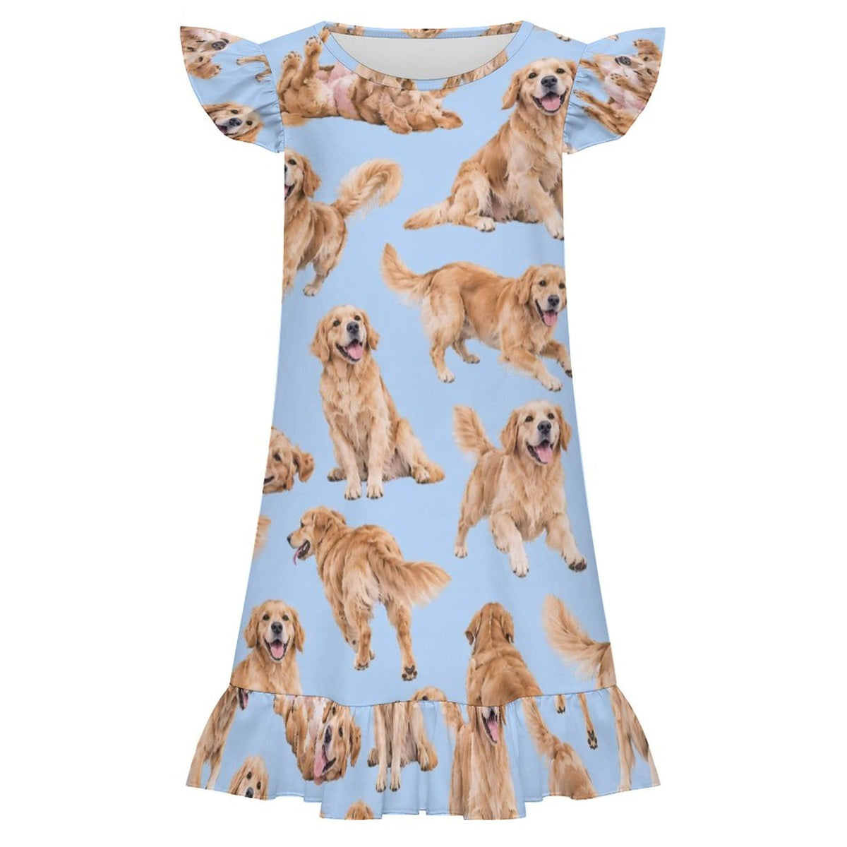 200gsm Girls Short Sleeve Ruffle Nightgown(All-Over Printing)