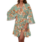 120gsm Women's Ruffle Long Sleeve Robe(All-Over Printing)