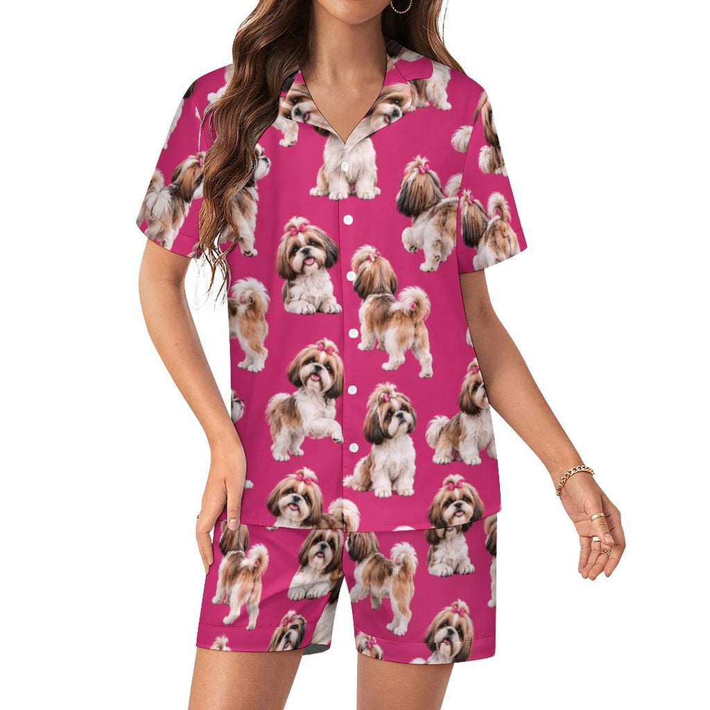 Women's Satin Cuban Collar Pajama Set(All-Over Printing)