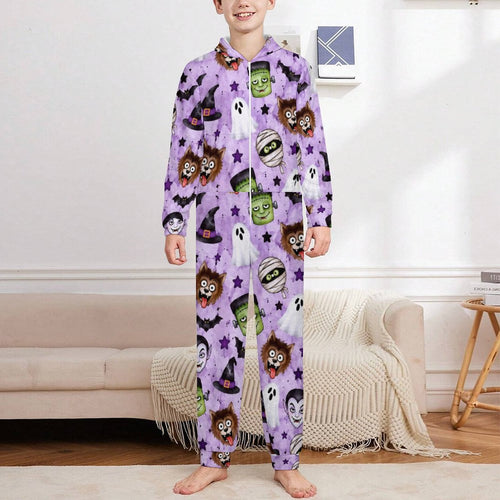 250gsm Flannel Footless Zip up Kid Jumpsuit Pajamas(All-Over Printing)