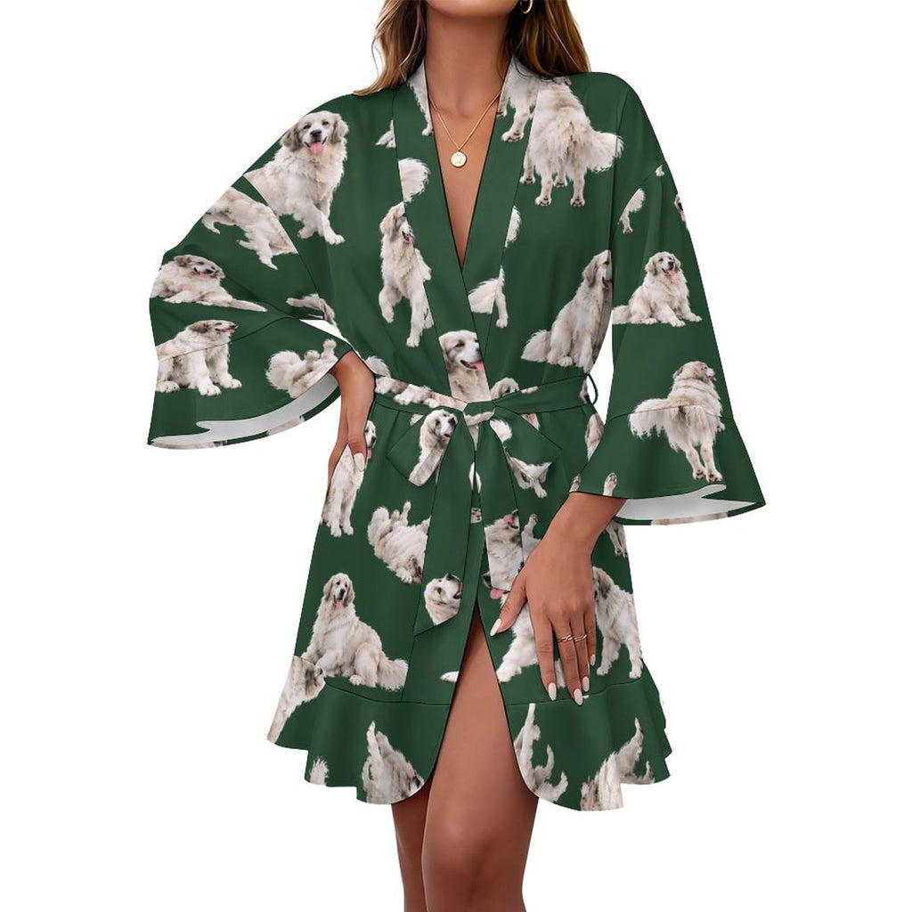 120gsm Women's Ruffle Long Sleeve Robe(All-Over Printing)