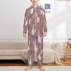 Silly Goose, Mauve 
250gsm Flannel Footless Zip up Kid Jumpsuit Pajamas(All-Over Printing)