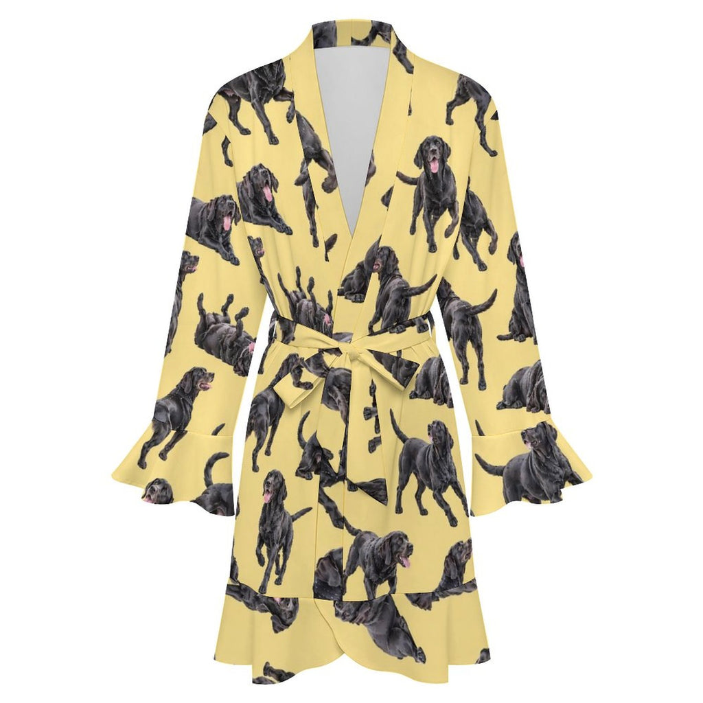 120gsm Women's Ruffle Long Sleeve Robe(All-Over Printing)