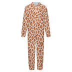 Pumpkin Leopard Print, 250gsm Flannel Footless Zip up Kid Jumpsuit Pajamas(All-Over Printing)