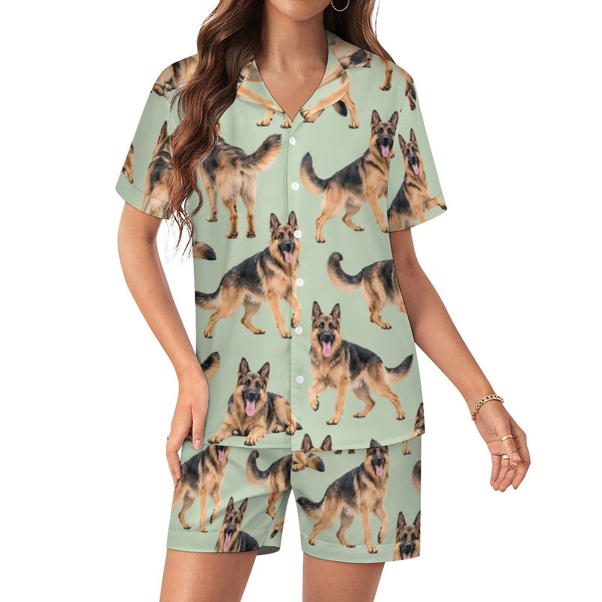 Women's Satin Cuban Collar Pajama Set(All-Over Printing)
