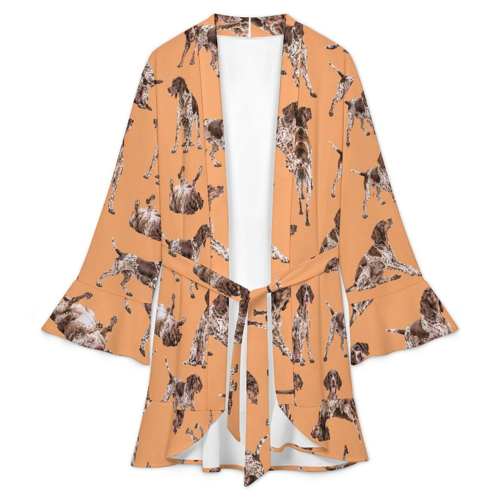 120gsm Women's Ruffle Long Sleeve Robe(All-Over Printing)