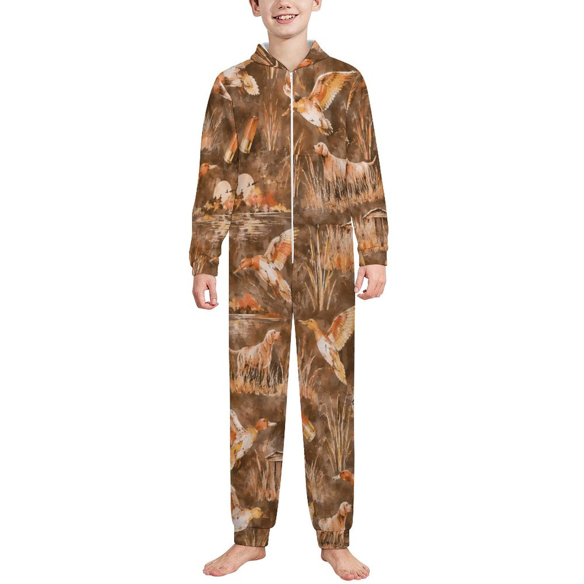 250gsm Flannel Footless Zip up Kid Jumpsuit Pajamas(All-Over Printing)