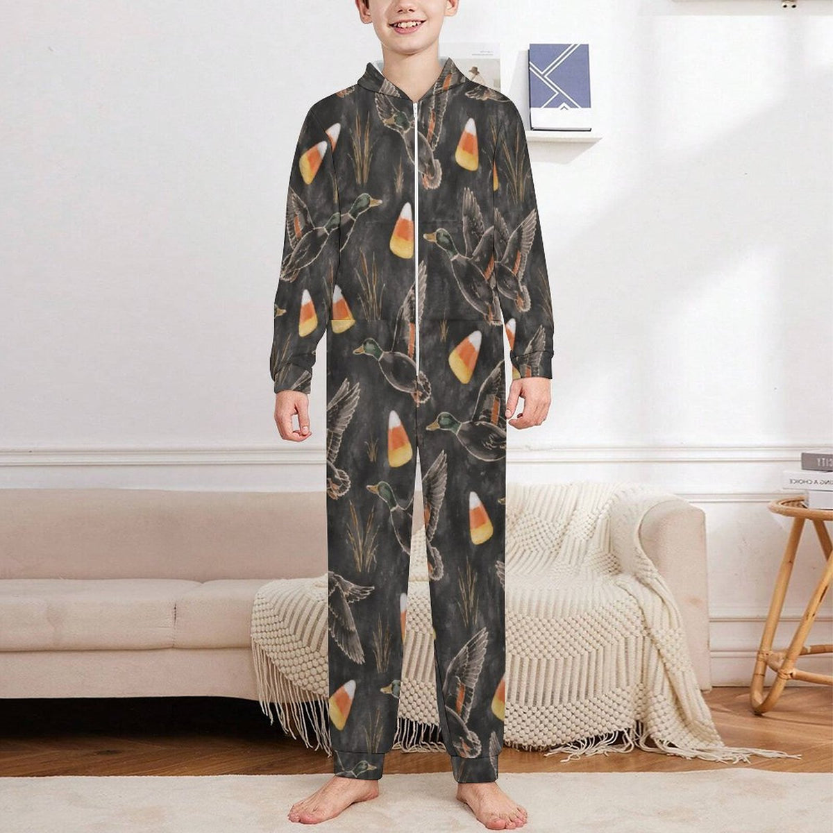 250gsm Flannel Footless Zip up Kid Jumpsuit Pajamas(All-Over Printing)