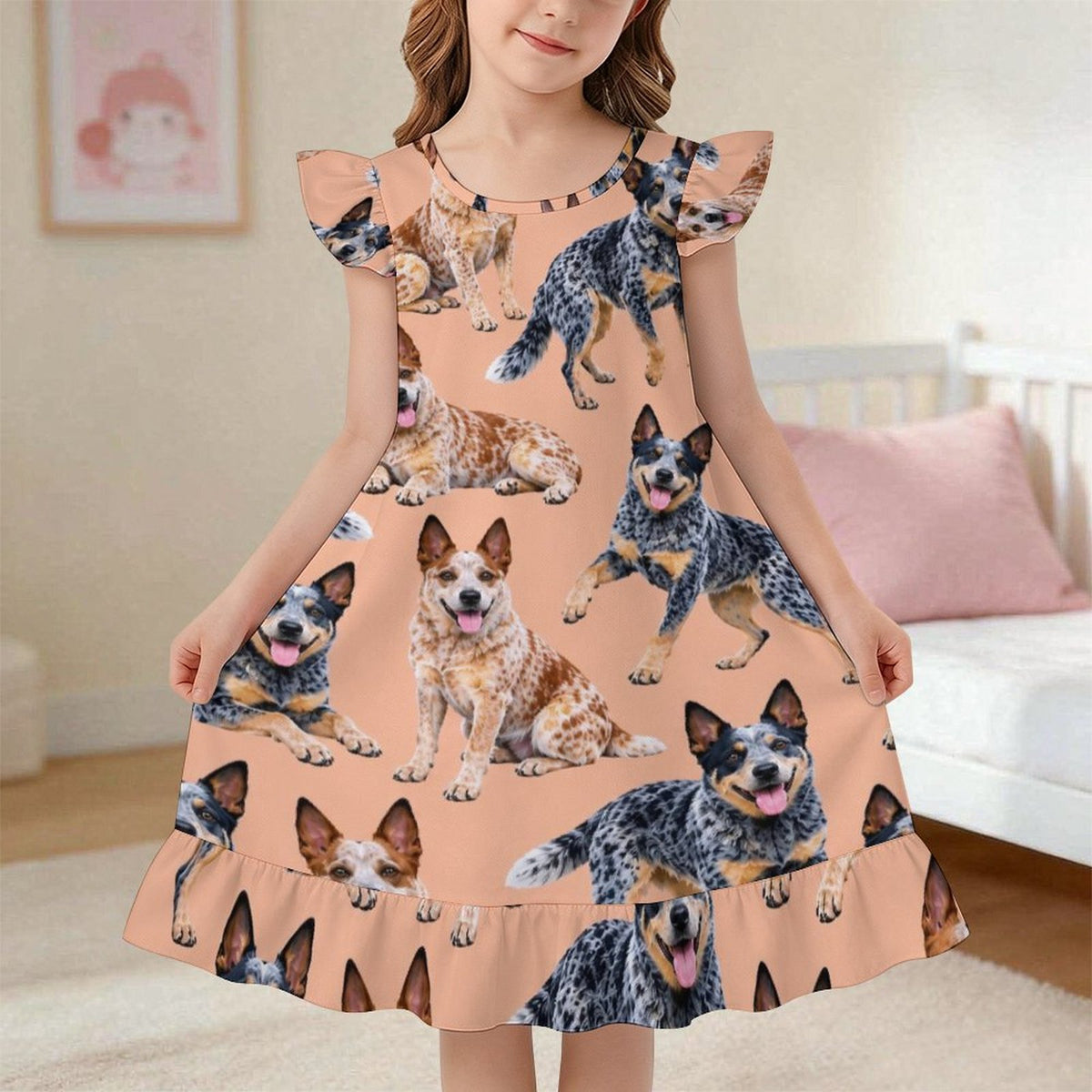 Dog Lover, Pet Owner, Girls Short Sleeve Ruffle Nightgown(All-Over Printing)