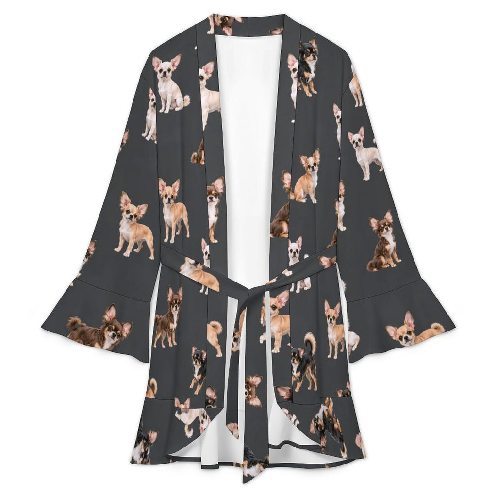 120gsm Women's Ruffle Long Sleeve Robe(All-Over Printing)