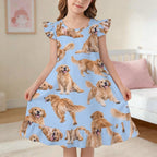 200gsm Girls Short Sleeve Ruffle Nightgown(All-Over Printing)