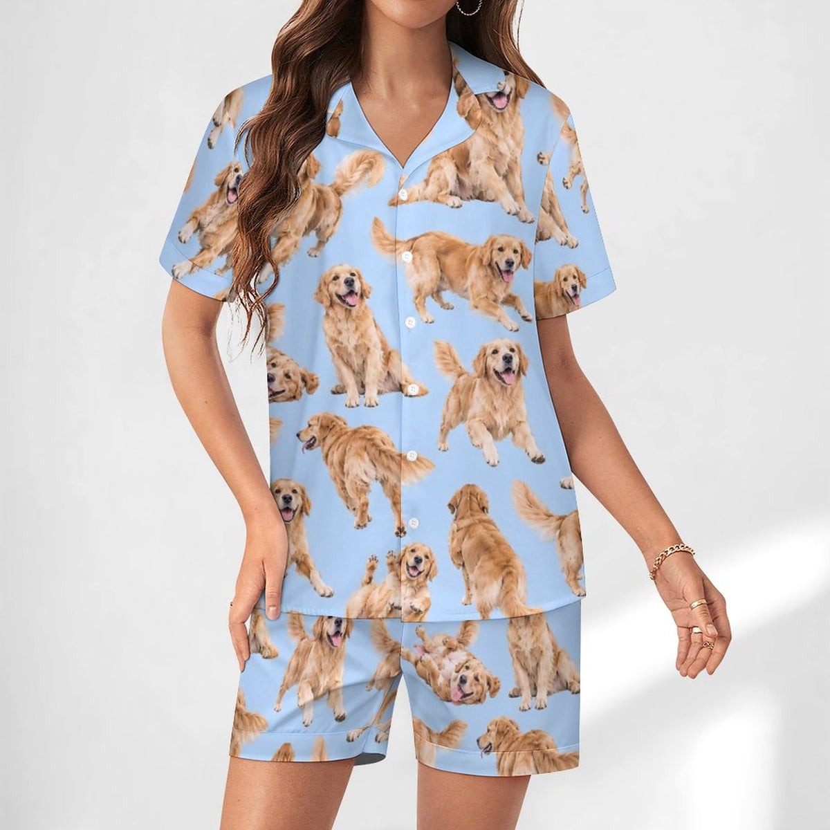 Women's Satin Cuban Collar Pajama Set(All-Over Printing)