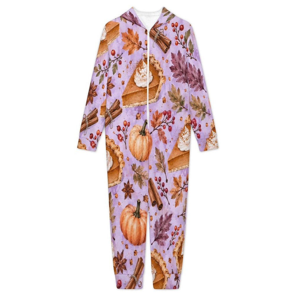 Pumpkin pie, 250gsm Flannel Footless Zip up Kid Jumpsuit Pajamas(All-Over Printing)