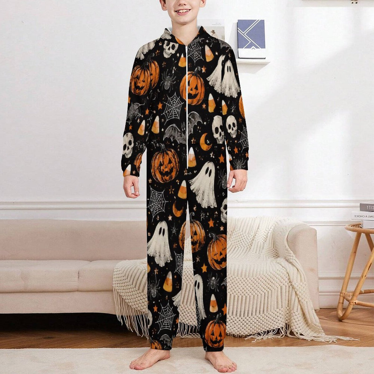 250gsm Flannel Footless Zip up Kid Jumpsuit Pajamas(All-Over Printing)