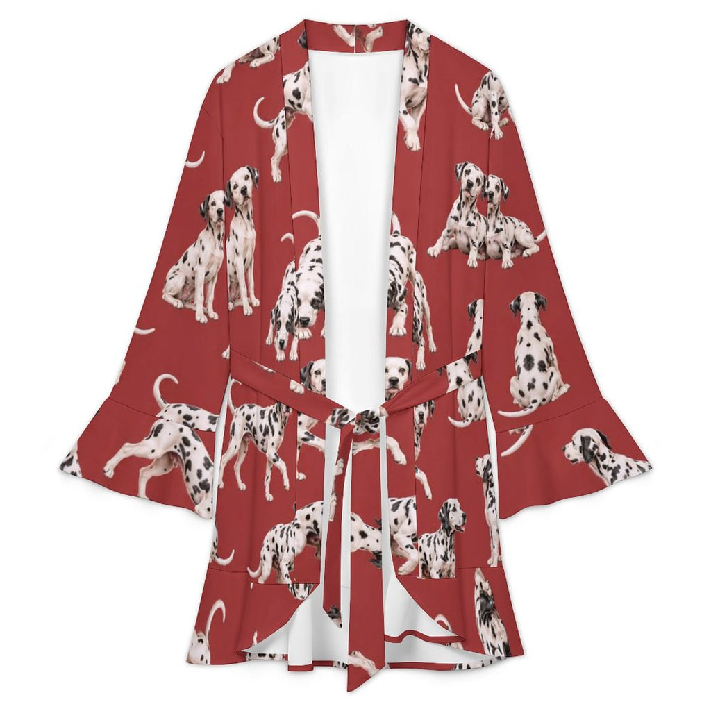 120gsm Women's Ruffle Long Sleeve Robe(All-Over Printing)