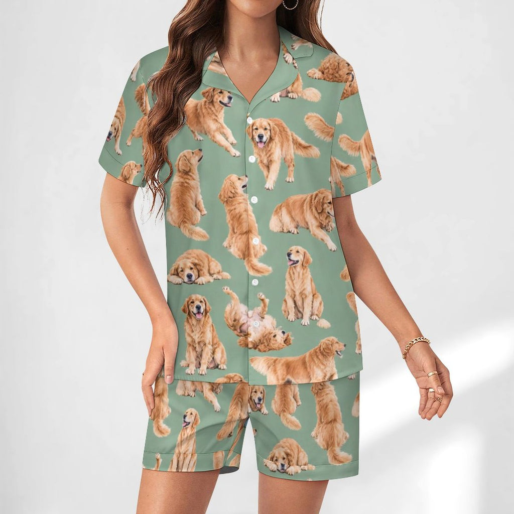 Women's Satin Cuban Collar Pajama Set(All-Over Printing)