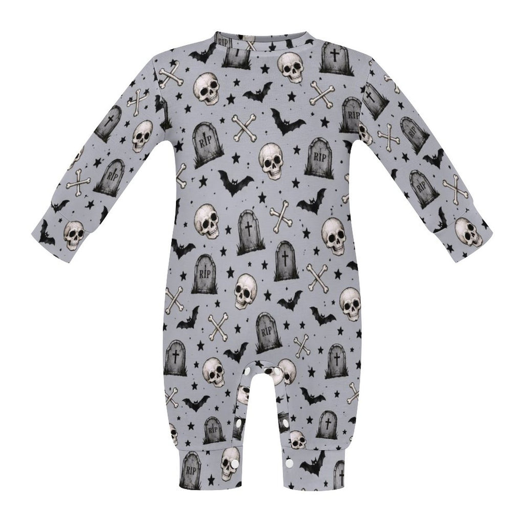 Skeleton themed, Cotton Long Sleeve Infant Bodysuit (All-Over Printing)