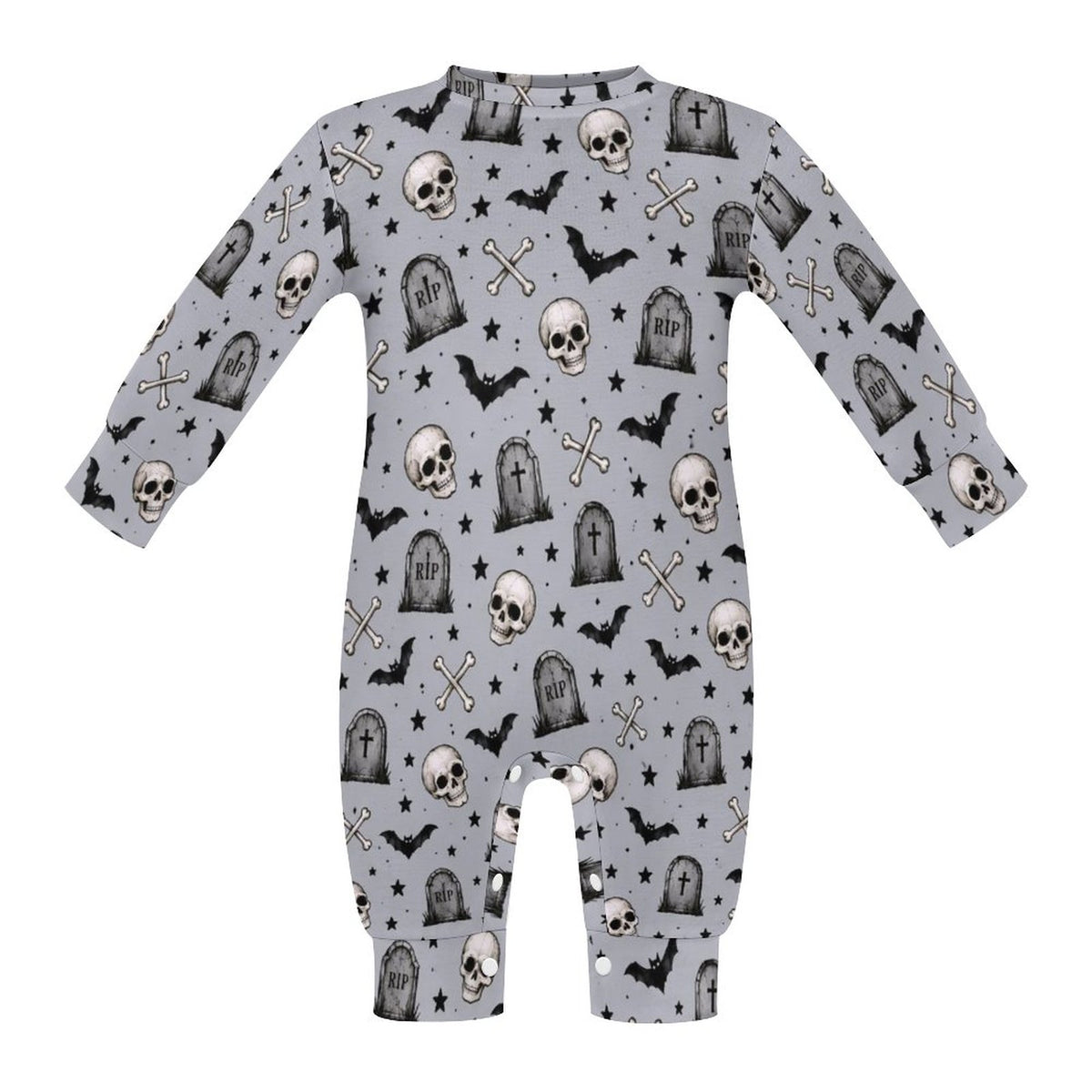 Skeleton themed, Cotton Long Sleeve Infant Bodysuit (All-Over Printing)