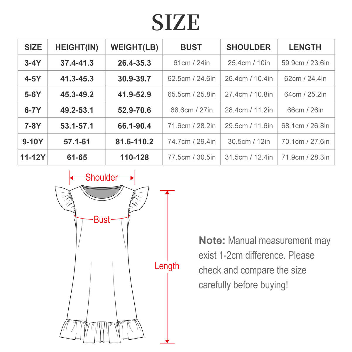 200gsm Girls Short Sleeve Ruffle Nightgown(All-Over Printing)