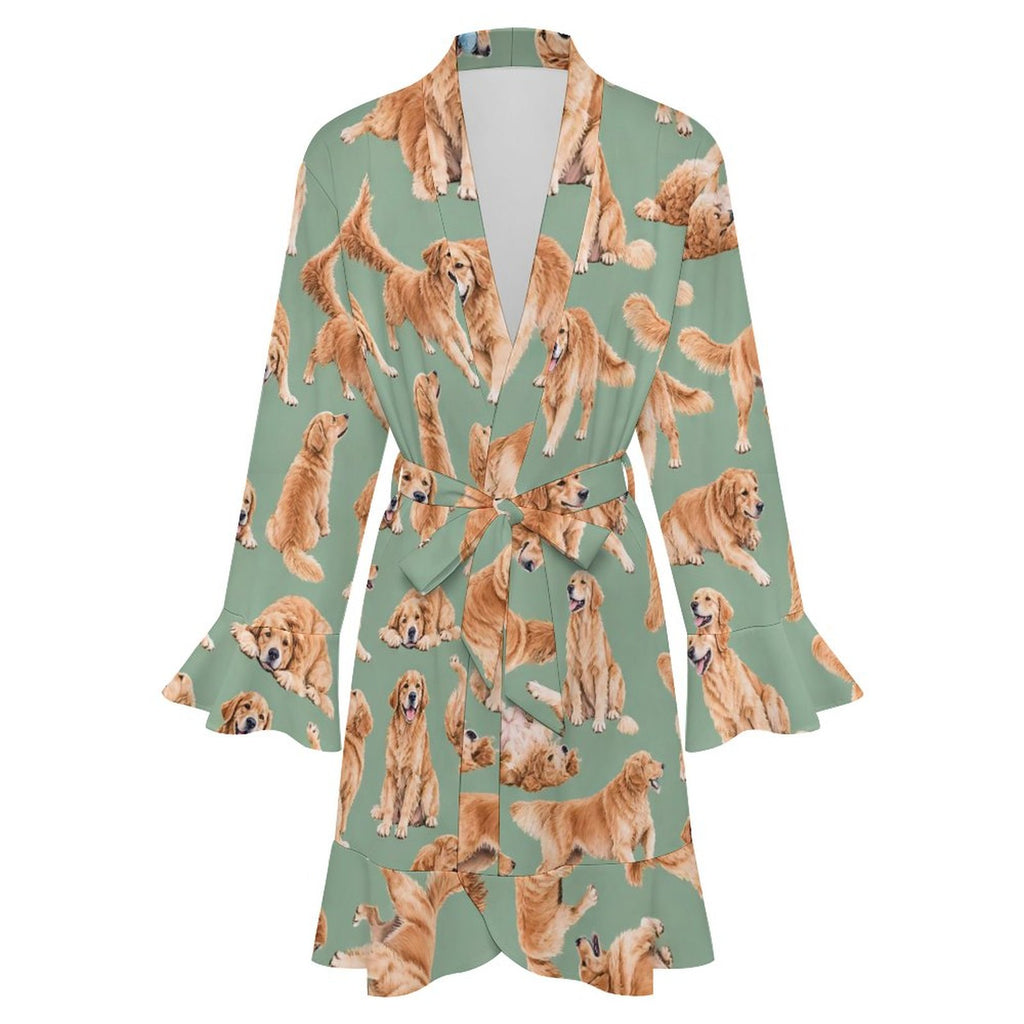 120gsm Women's Ruffle Long Sleeve Robe(All-Over Printing)