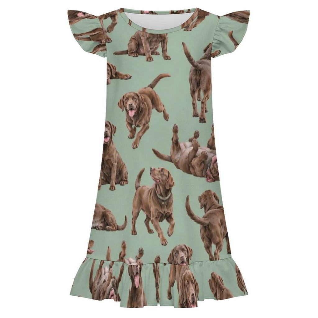 Dog Lover, Pet Owner,  Girls Short Sleeve Ruffle Nightgown(All-Over Printing)