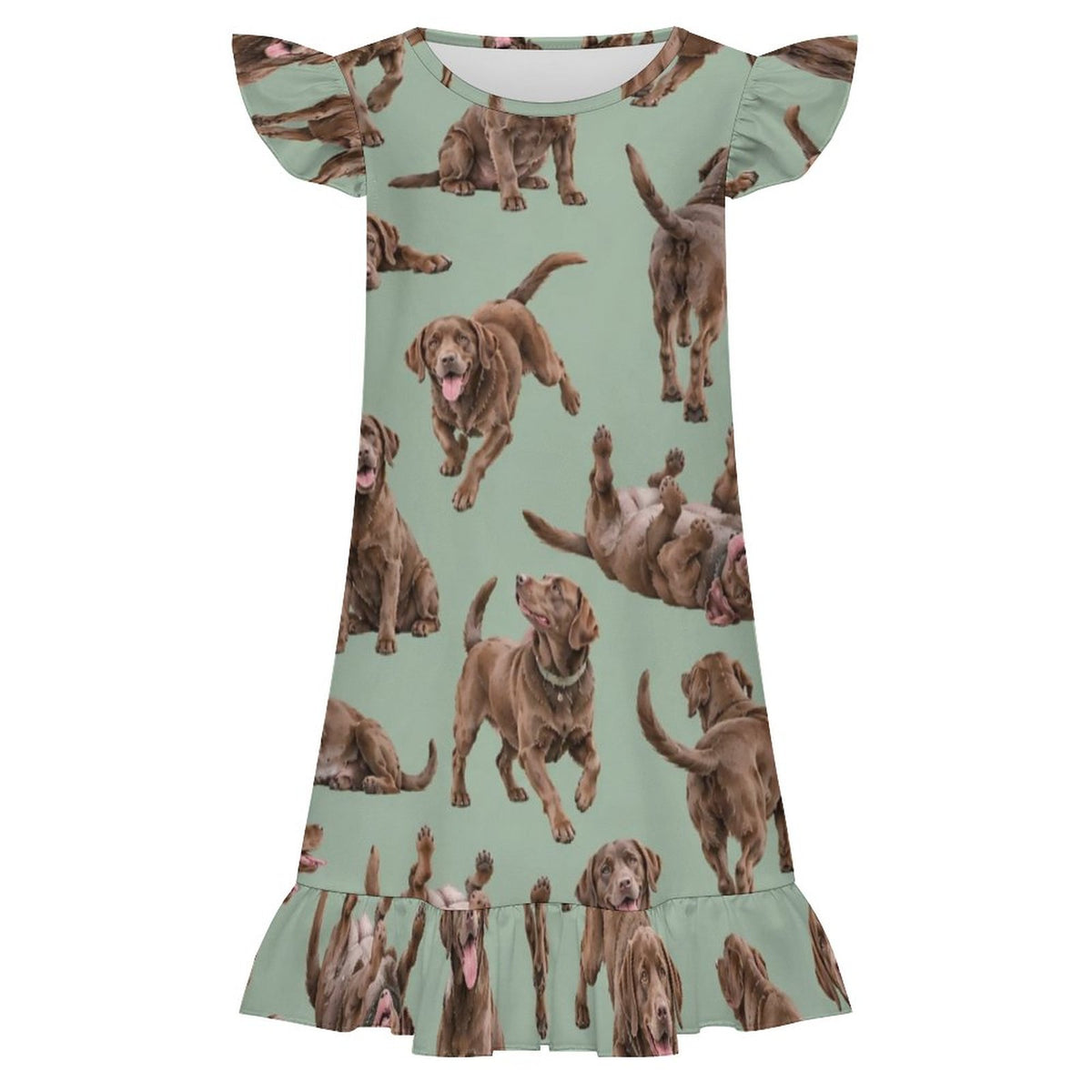 Dog Lover, Pet Owner,  Girls Short Sleeve Ruffle Nightgown(All-Over Printing)