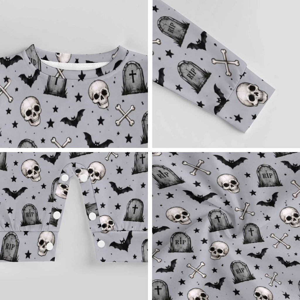 Skeleton themed, Cotton Long Sleeve Infant Bodysuit (All-Over Printing)