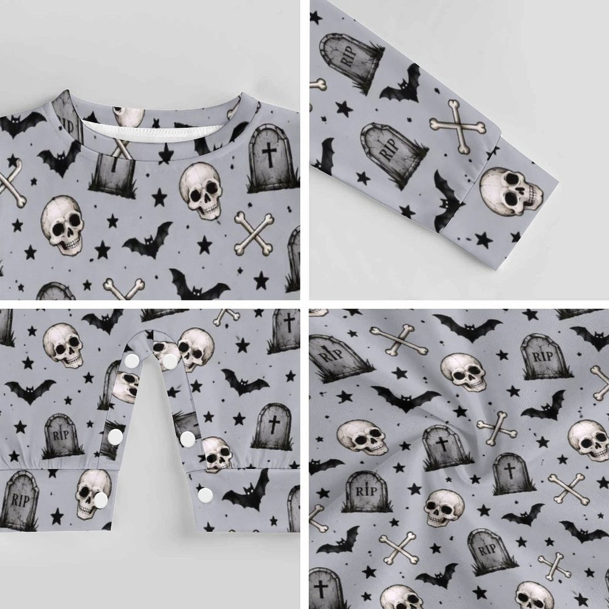 Skeleton themed, Cotton Long Sleeve Infant Bodysuit (All-Over Printing)