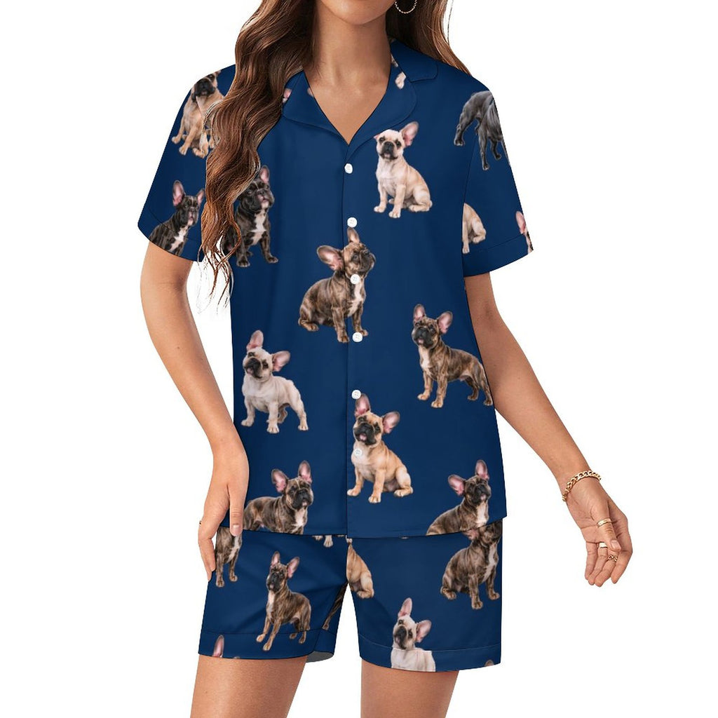 Women's Satin Cuban Collar Pajama Set(All-Over Printing)