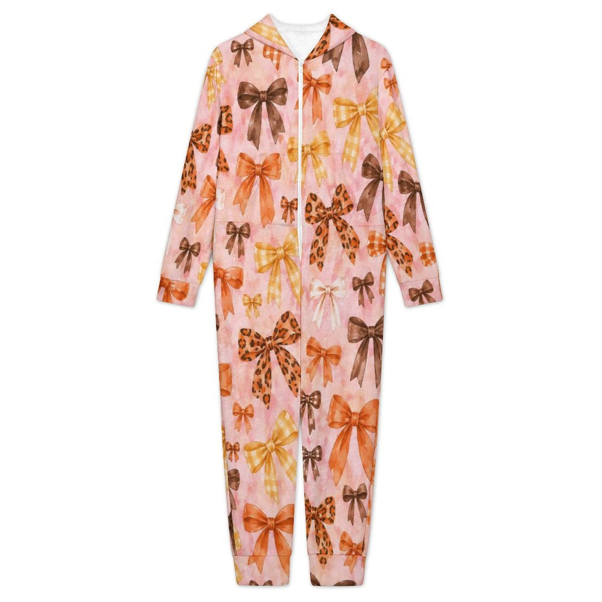 Fall Bows, 250gsm Flannel Footless Zip up Kid Jumpsuit Pajamas(All-Over Printing)