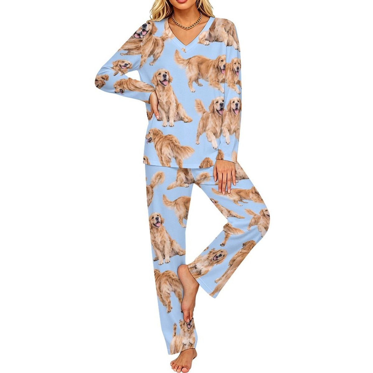 200gsm V-Neck Pajama Set(All-Over Printing)
