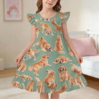200gsm Girls Short Sleeve Ruffle Nightgown(All-Over Printing)