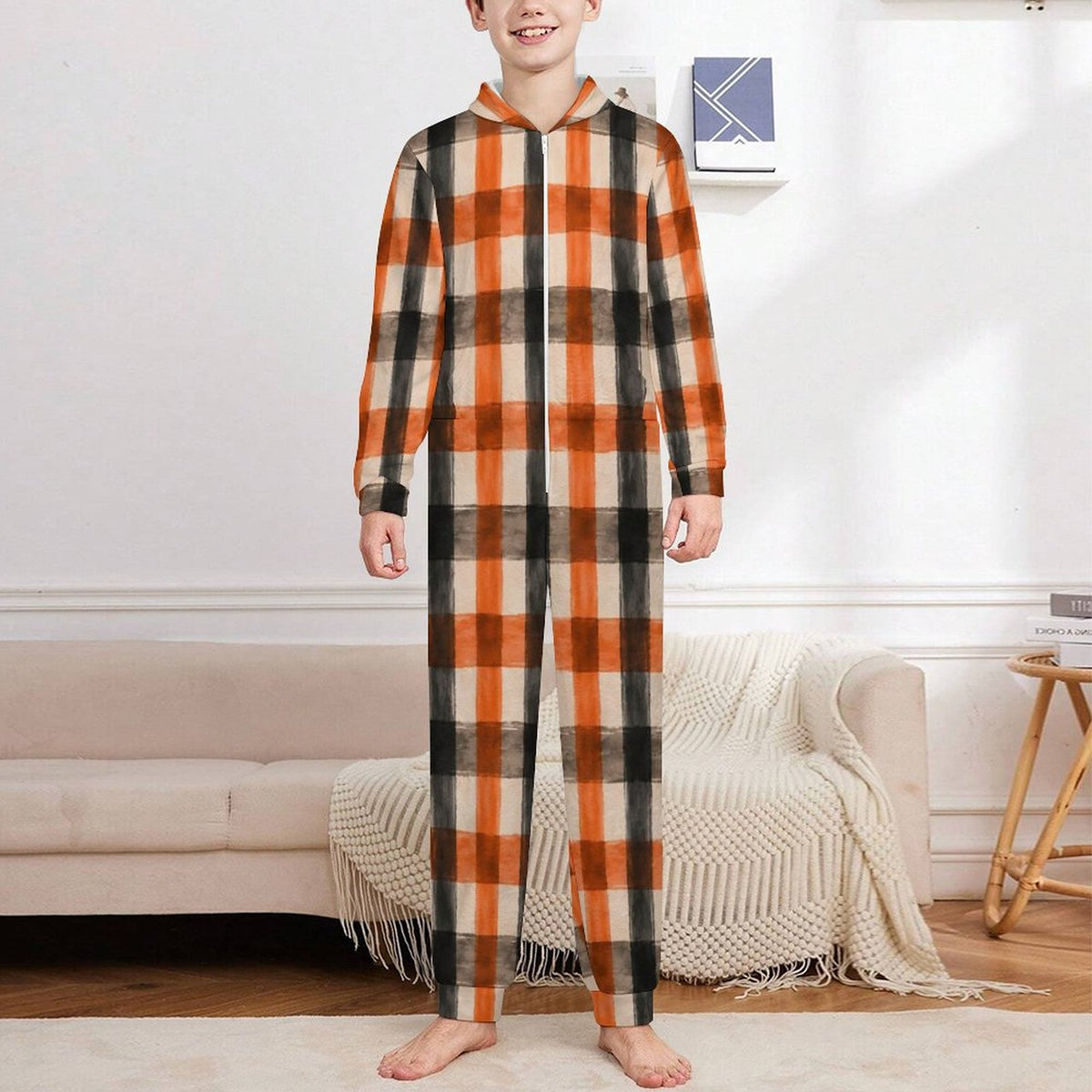 250gsm Flannel Footless Zip up Kid Jumpsuit Pajamas(All-Over Printing)