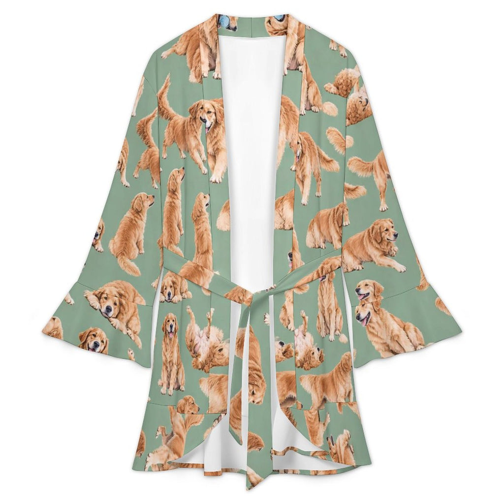120gsm Women's Ruffle Long Sleeve Robe(All-Over Printing)