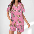 Women's Satin Cuban Collar Pajama Set(All-Over Printing)