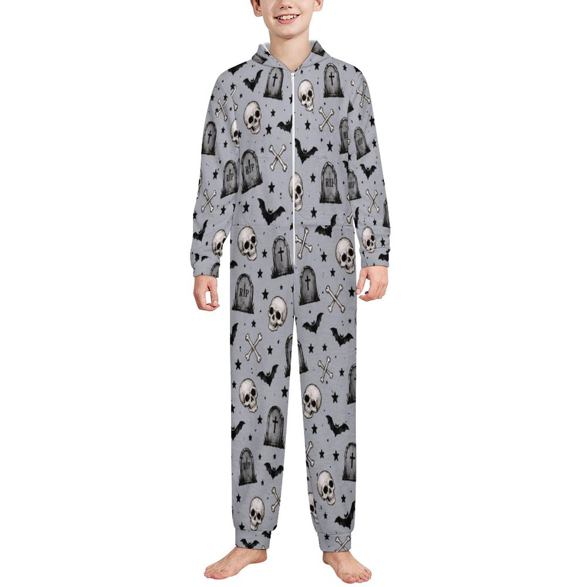 250gsm Flannel Footless Zip up Kid Jumpsuit Pajamas(All-Over Printing)