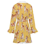 120gsm Women's Ruffle Long Sleeve Robe(All-Over Printing)