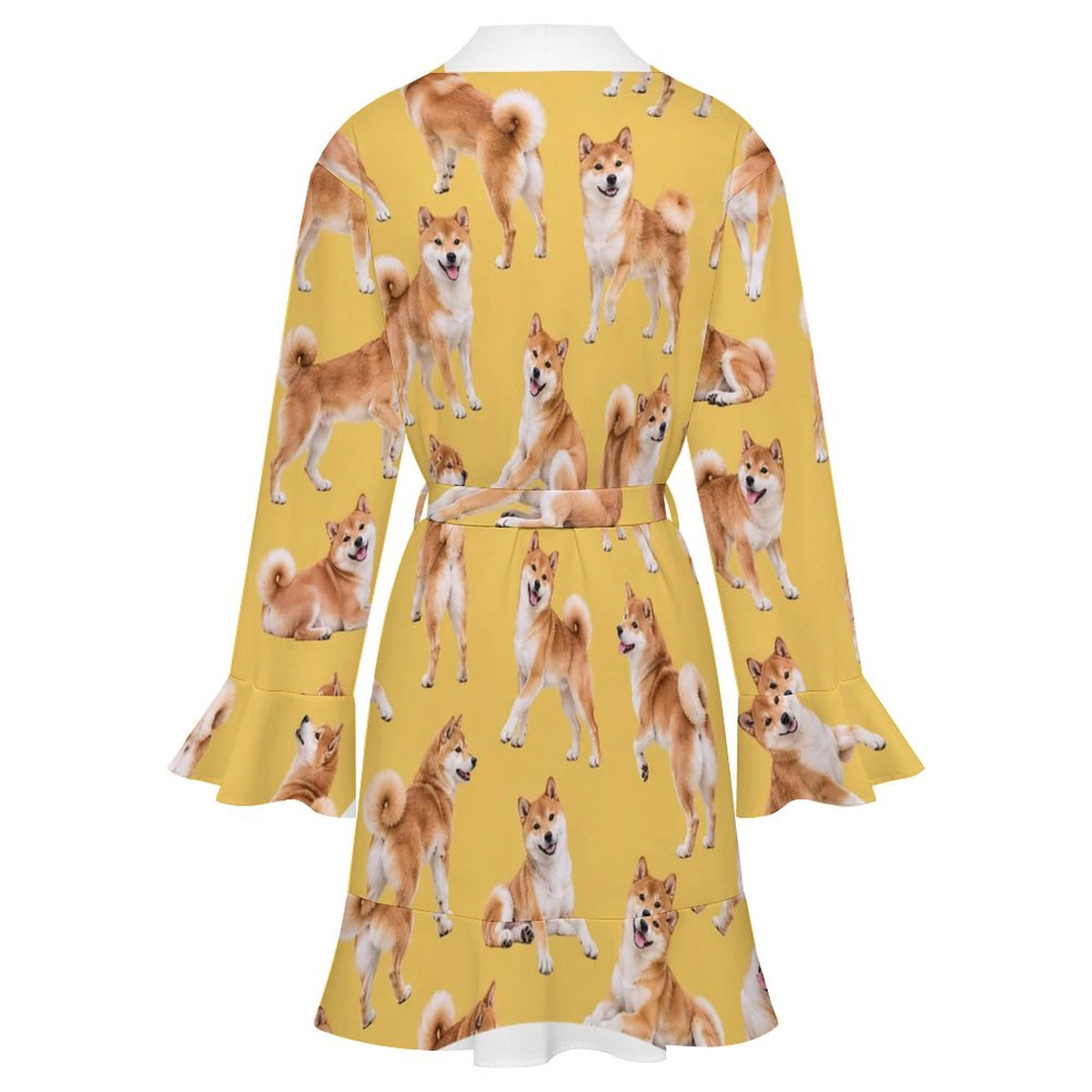120gsm Women's Ruffle Long Sleeve Robe(All-Over Printing)