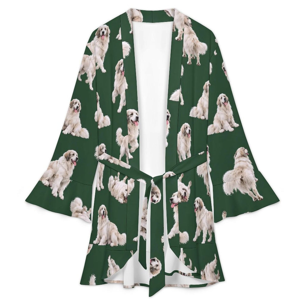 120gsm Women's Ruffle Long Sleeve Robe(All-Over Printing)