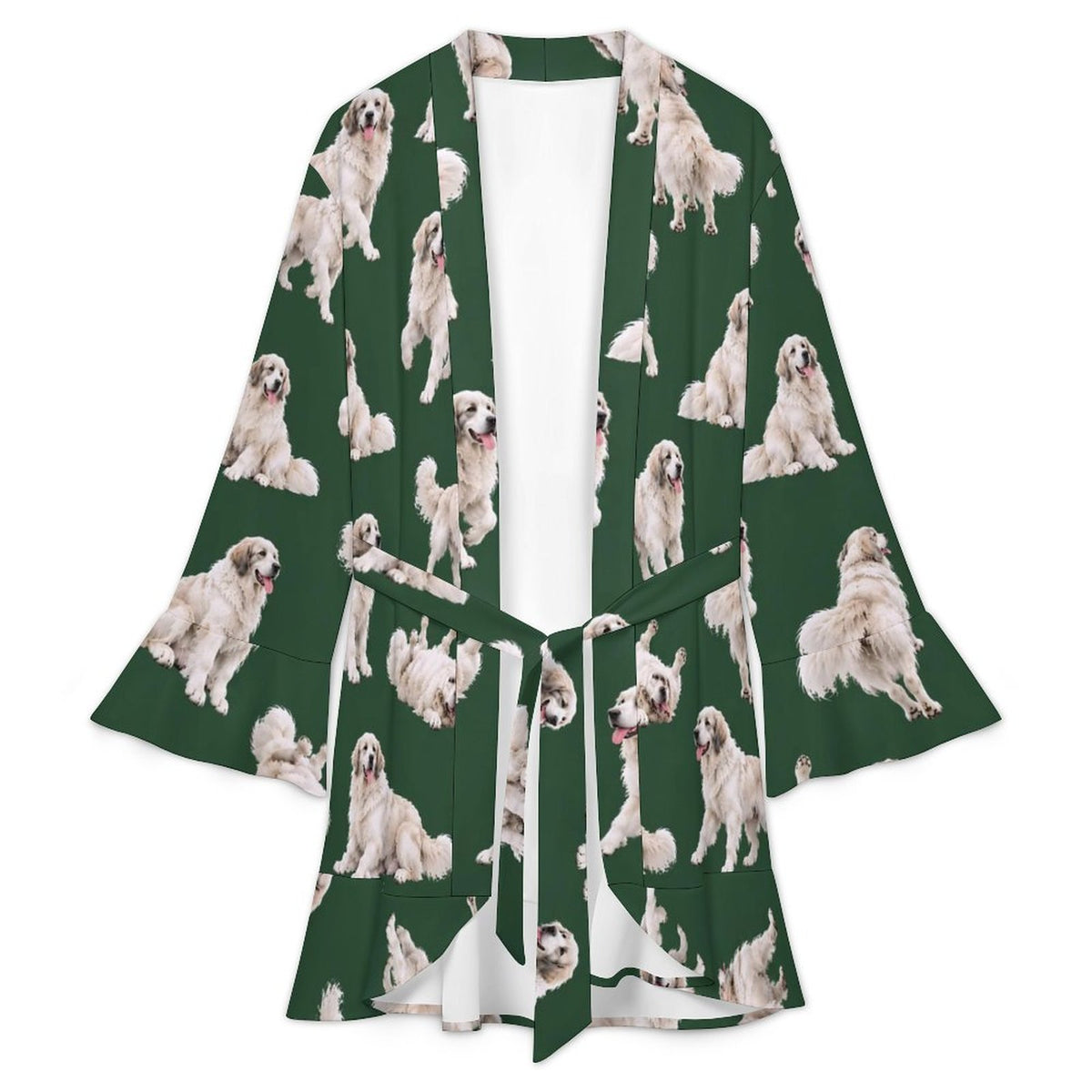 120gsm Women's Ruffle Long Sleeve Robe(All-Over Printing)