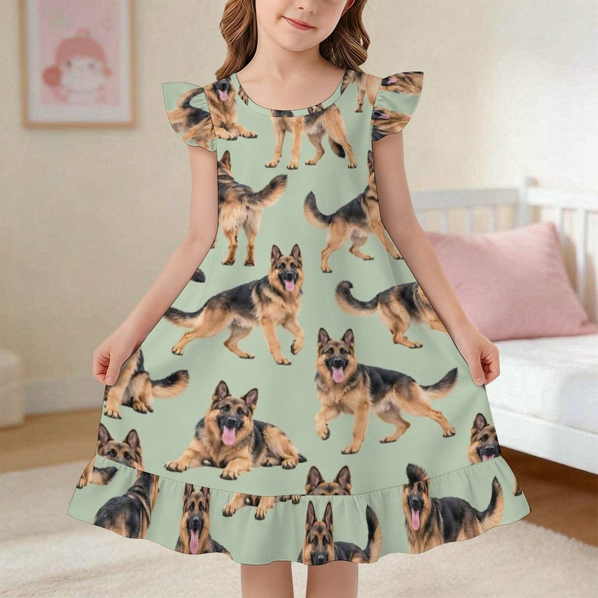 200gsm Girls Short Sleeve Ruffle Nightgown(All-Over Printing)