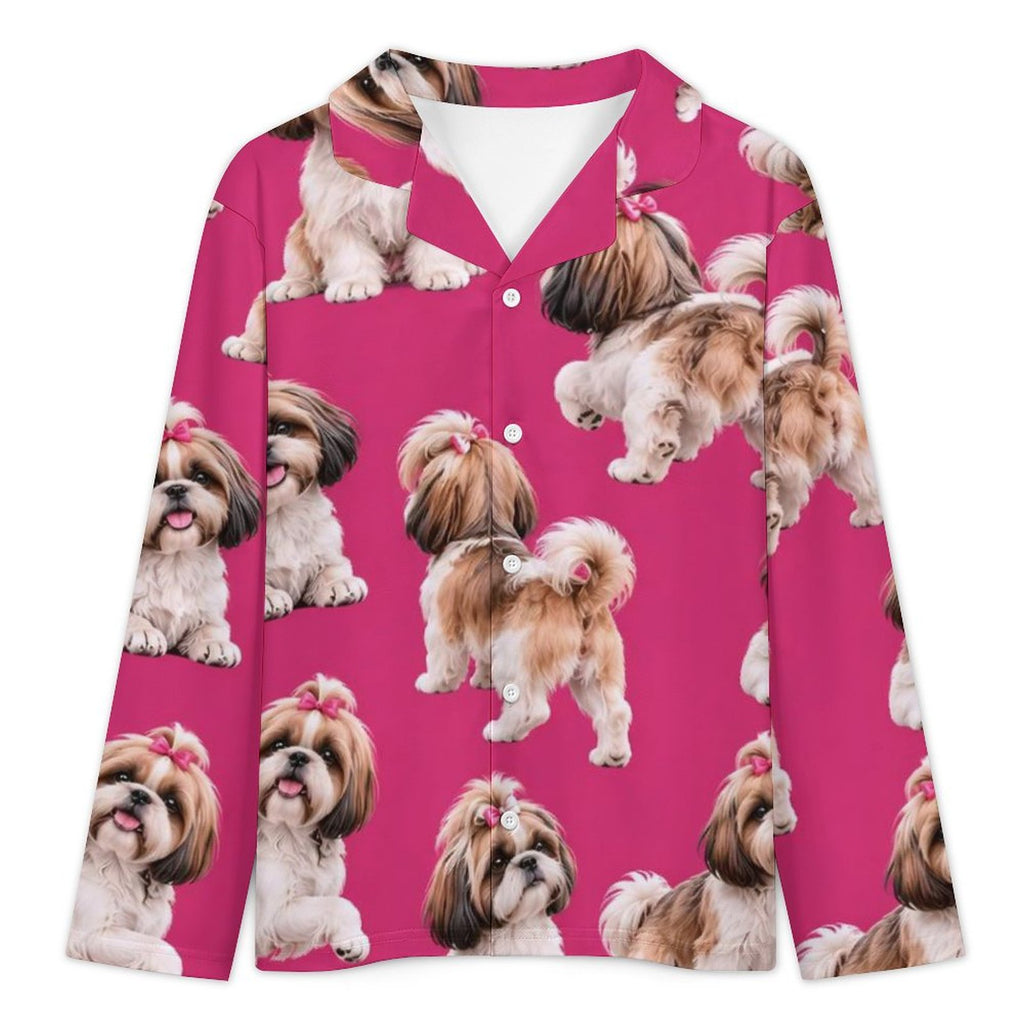 Sit, Stay, Slay in fushia, Long Sleeve Kid Pajama Set