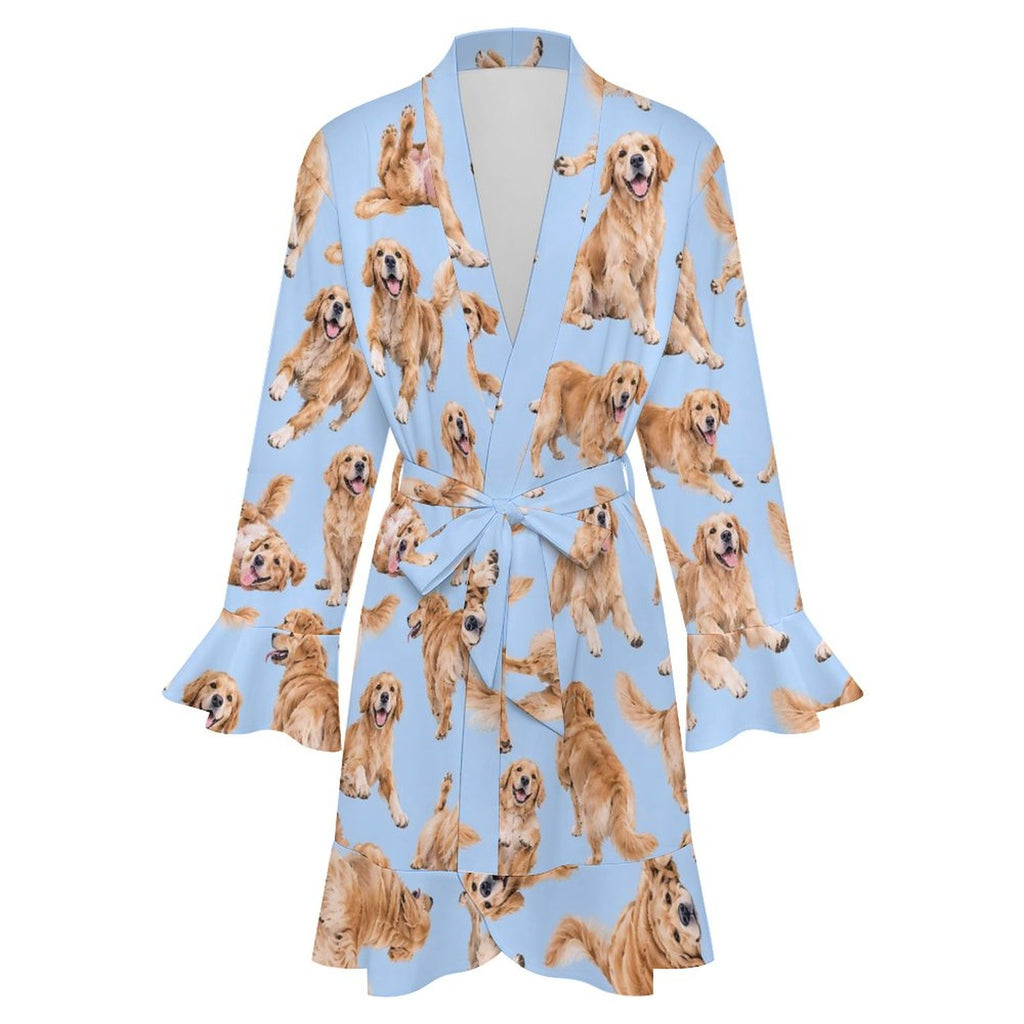 120gsm Women's Ruffle Long Sleeve Robe(All-Over Printing)