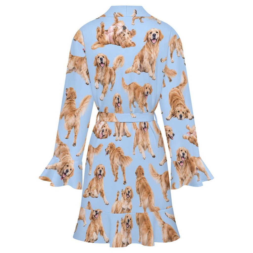 120gsm Women's Ruffle Long Sleeve Robe(All-Over Printing)