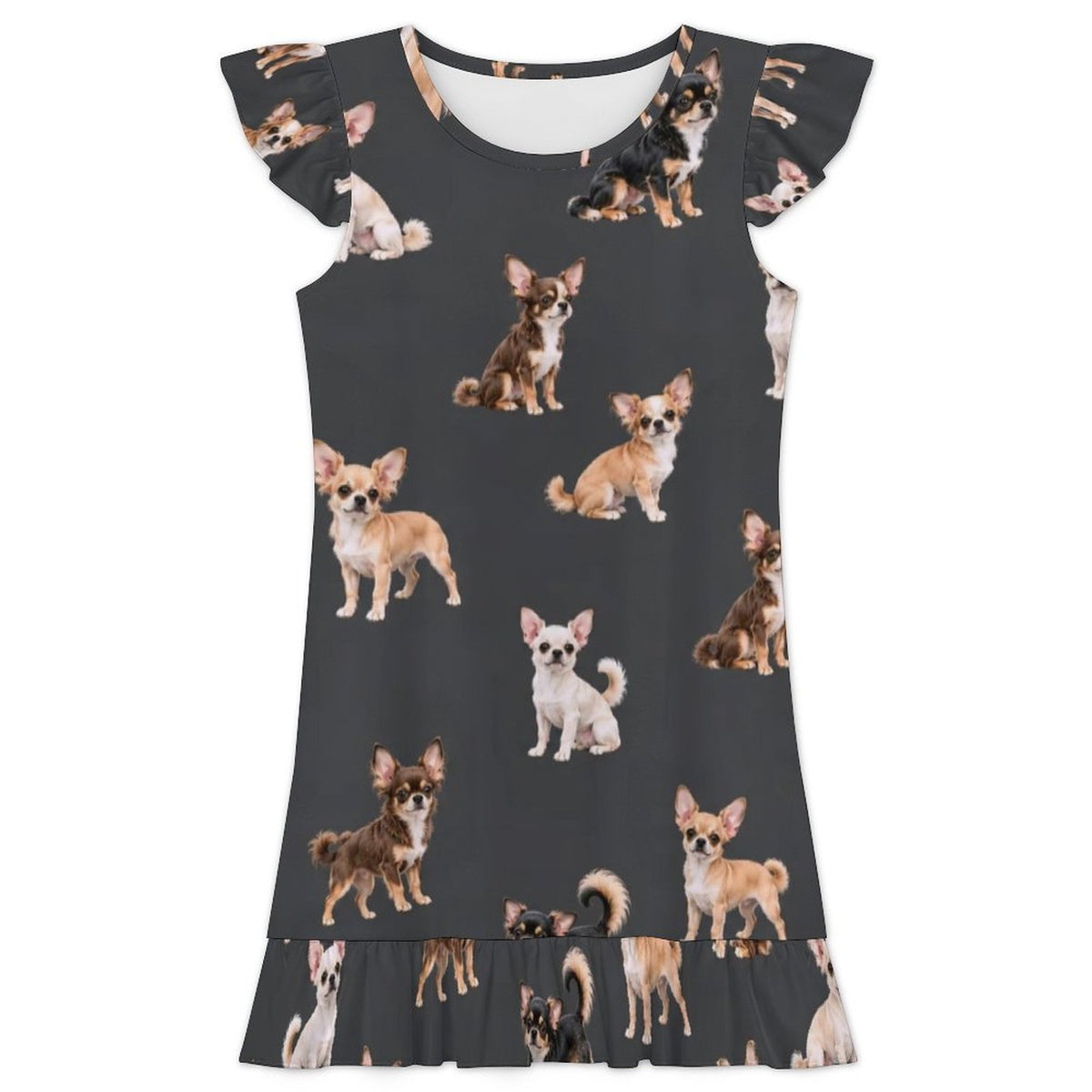 200gsm Girls Short Sleeve Ruffle Nightgown(All-Over Printing)