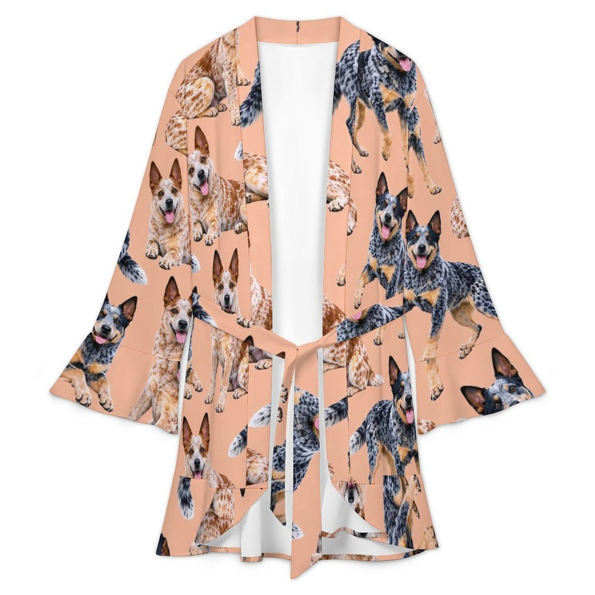 120gsm Women's Ruffle Long Sleeve Robe(All-Over Printing)