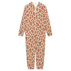 Pumpkin Leopard Print, 250gsm Flannel Footless Zip up Kid Jumpsuit Pajamas(All-Over Printing)
